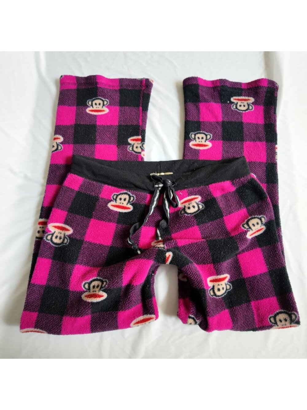 Paul Frank Pajama Pants Plaid Julius Monkey Y2K Fleece Red Black Size Medium